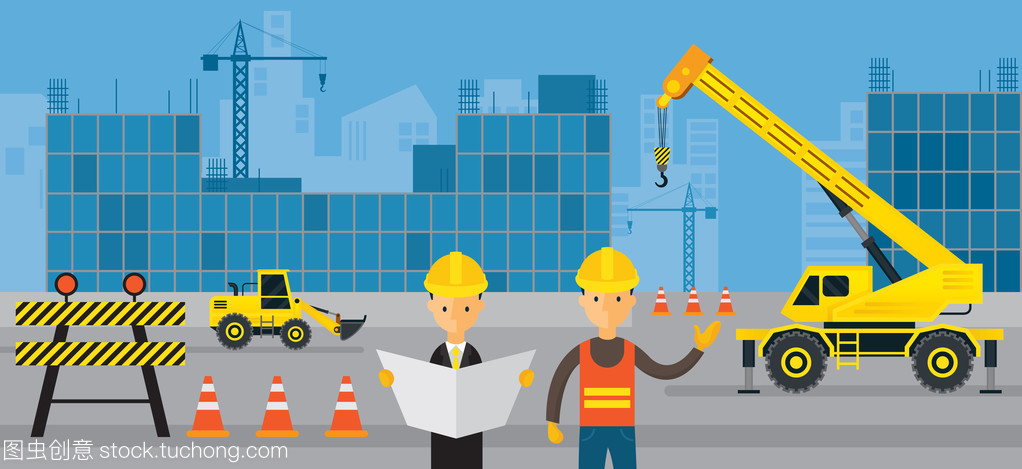 施工現(xiàn)場,工人和工程師,背景